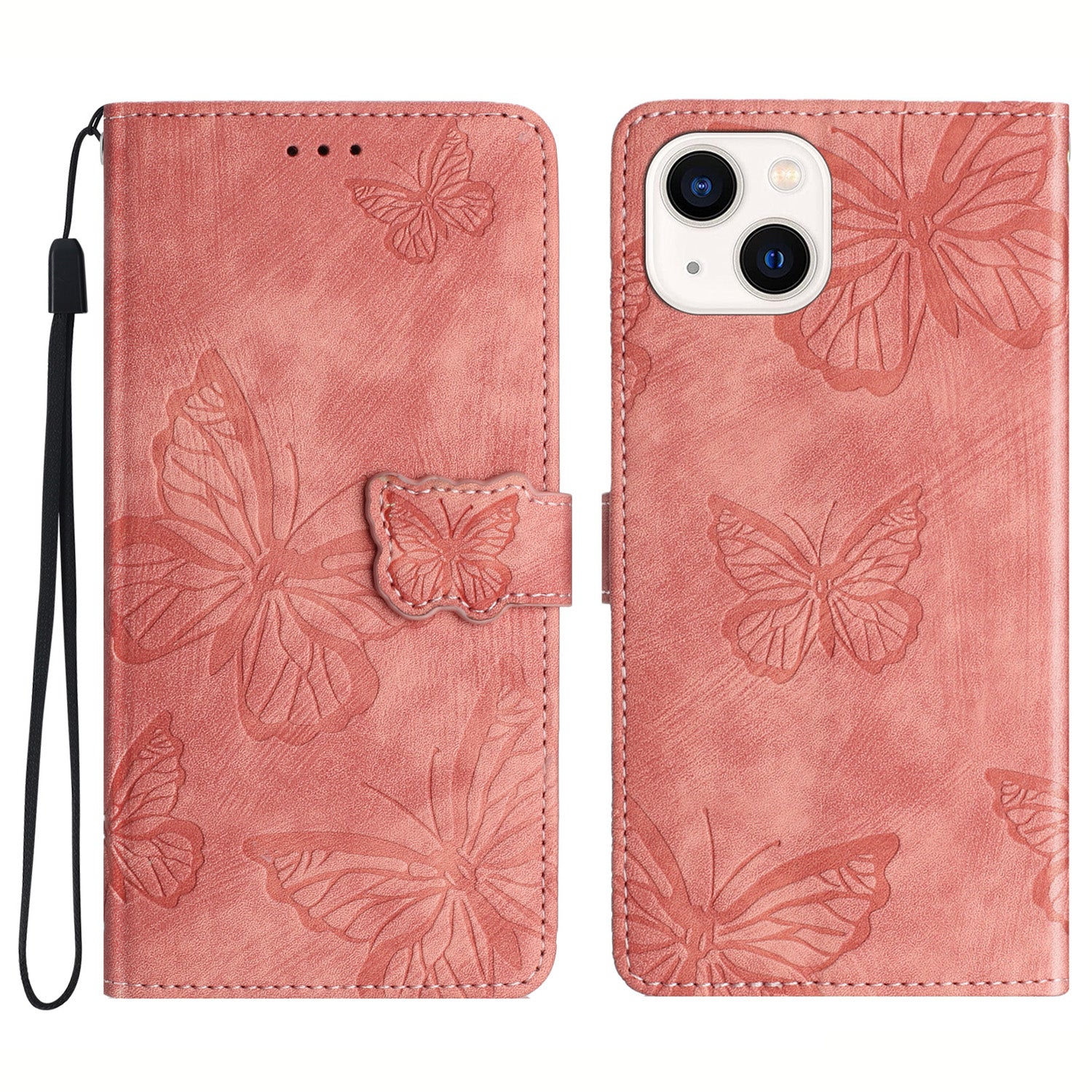 PU Leather Shell for iPhone 13 mini 5.4 inch Stand Wallet Case Butterfly Imprinted Skin-touch Phone Cover PU Leather Shell for iPhone 13 mini 5.4 inch Stand Wallet Case Butterfly Imprinted Skin-touch Phone Cover